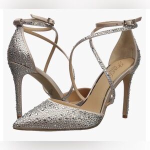 NEW Jewel Badgley Mischka Tanya Silver Rhinestone Pointy Toe Heels